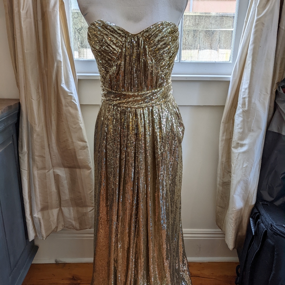 Badgley Mischka Gold Sequin Gown Sz 10